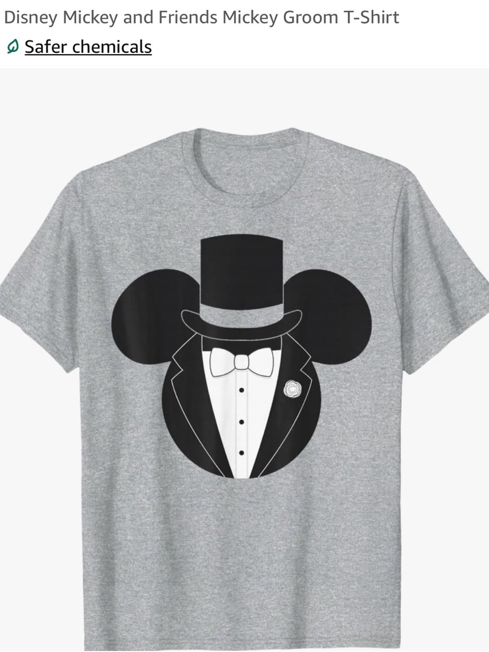 Disney Mickey Mouse Tuxedo Graphic Tee Gray & Black Large